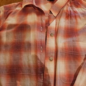 Eddie Bauer Red and Cream Plaid Button-Down Shirt